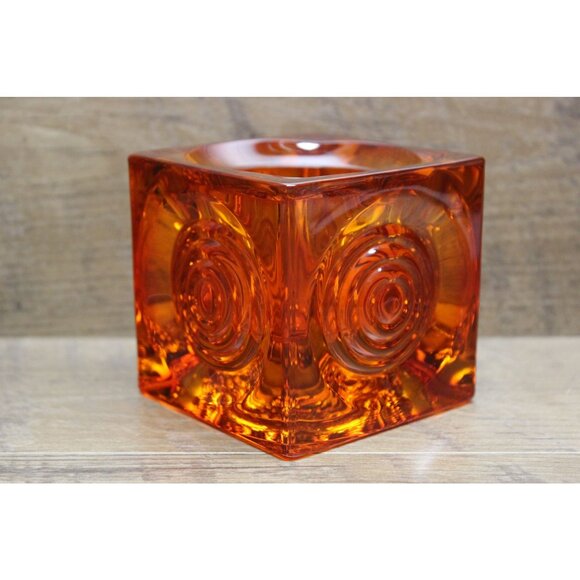 VIKING‎ GLASS Bull’s Eye Candle Holder Orange Persimmon Glimmer MCM Decor - Picture 2 of 12